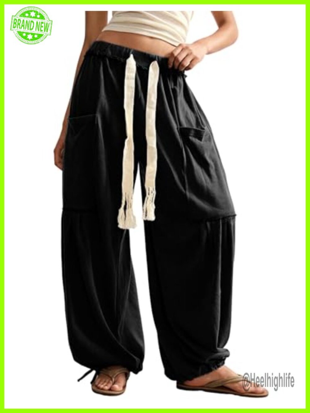 Wide Leg Harem Pants Drawstring Waist Baggy Trousers with Pockets